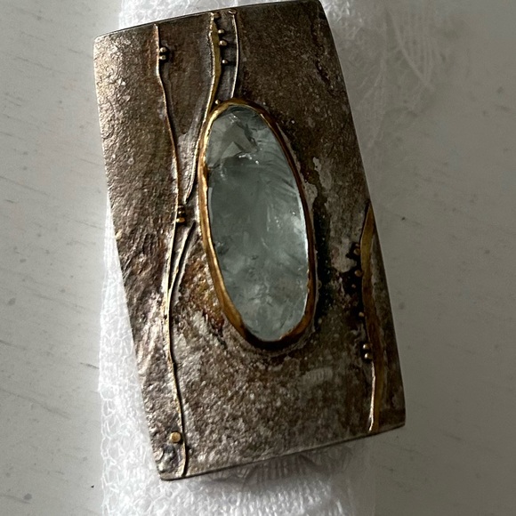 Sterling Silver and Gold Tone Coppery Gemstone Statement Piece - Picture 3 of 16